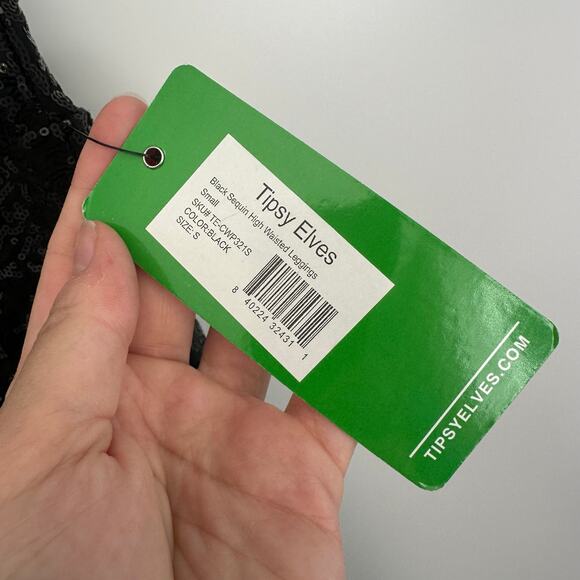 NWT Tipsy Elves Black Sequin High Waisted Leggings Pants sz S - Picture 4 of 6